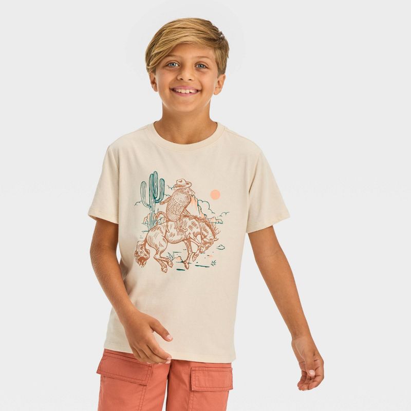Boys' Short Sleeve Cowboy Armadillo Graphic T-Shirt - Cat & Jack™ Cream, 1 of 5
