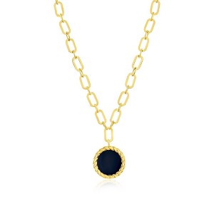 Classic Gold 14K Yellow Gold, Round Onyx Paperclip Necklace - Gold - 17 Inch - 1 of 2