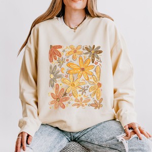 Simply Sage Market Fall Floral Glitter Lightweight Garment Dyed Sweatshirt - 1 of 4