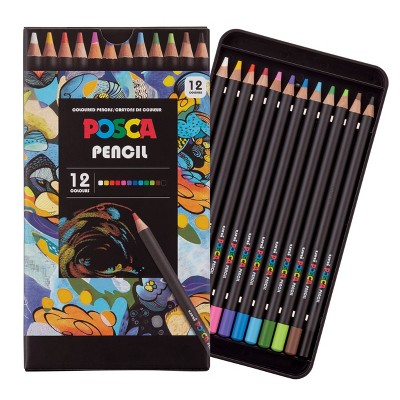 uniball POSCA Colored Pencils 12ct Soft-Core Artist Set Vibrant Colors for Blending, Shading and Sketching