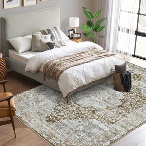 Oriental Machine Washable Rug, Vintage Area Rug Non-Slip Floor Carpet, Easy-Cleaning Rug for Bedroom Office Home Decor - 1 of 4