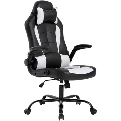 FDW PC Gaming Chair Ergonomic Office Chair Desk Chair with Lumbar Support Flip Up Arms Headrest PU Leather Executive High Back Computer Chair,White