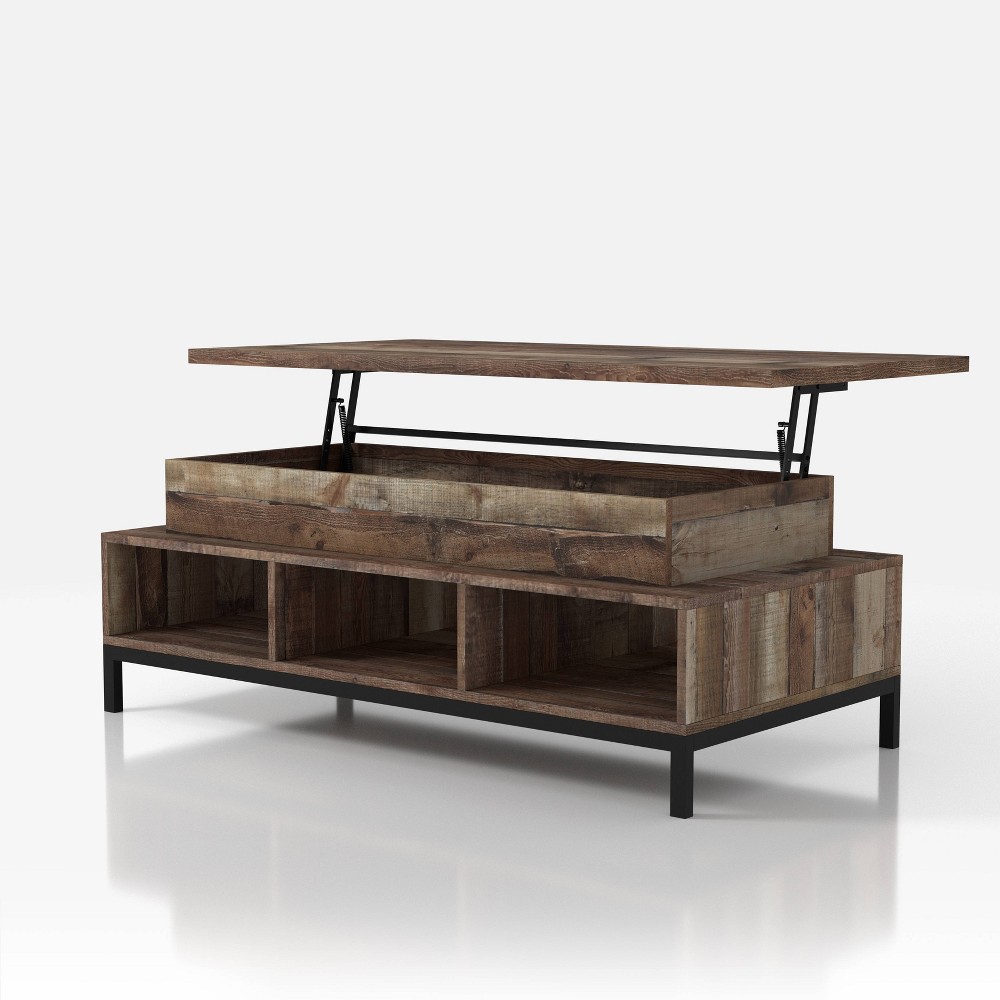 Photos - Coffee Table Ian Rustic Lift Top  with Storage Reclaimed Barnwood - miBasic