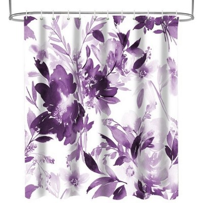 LunaLulinlk Purple Floral Fabric Shower Curtain