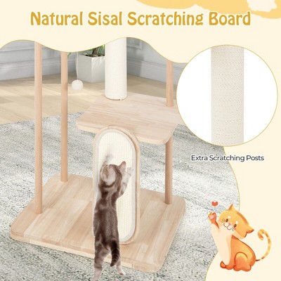 Natural Wood Multi-Level Cat Tree with Sisal Scratching Posts