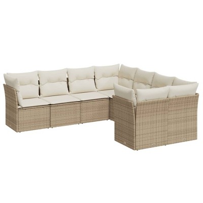 vidaXL 8 Piece Patio Sofa Set with Cushions Beige and Cream Poly Rattan