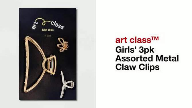 Girls&#39; 3pk Assorted Metal Claw Clips - art class&#8482; Silver/Gold, 2 of 5, play video