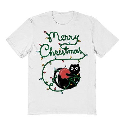 Rerun Island Men's Cat Merry Christmas Short Sleeve Graphic Cotton T-Shirt
