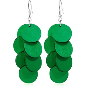 Handmade Bohemian Wooden Round Geometry Dangle Drop Earrings Long Chain Wood Disc Circle Hook Earrings for Women - 1 of 4
