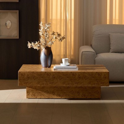 43" Wood Coffee Table,Rectangle Modern Table With Burl Wood Veneer And MDF Pedestal,Coffee Table For Living Room,Apartment-Coolbibila