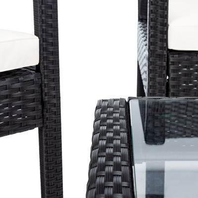 Bassey Black Wicker 4-Piece Patio Set with Beige Cushions