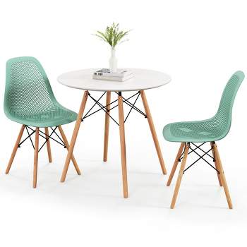 Tangkula 3 PCS Dining Table Set for 2 Persons Modern Round Table & 2 Chairs w/ Wood Leg White & Green