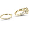 Pompeii3 1 1/10CT Cushion Halo Diamond Engagement Wedding Ring Set 10K Yellow Gold - 2 of 4