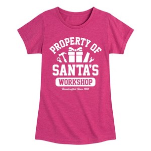 Girls' - Instant Message - Property Of Santas Workshop Christmas Fitted Short Sleeve Graphic T-Shirt - 1 of 4