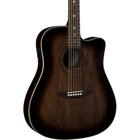 Luna Art Vintage Dreadnought Cutaway Acoustic-Electric Guitar Distressed  Vintage Brownburst