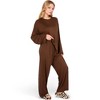 Anna-Kaci Lounge Women's Minimalist Lounge Set with Long Sleeve Oversized Top and Wide-Leg Pants- Brown,Small - 3 of 4