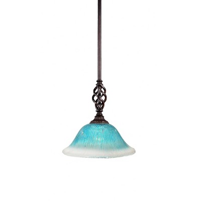 Toltec Lighting Elegante 1 - Light Pendant in  Dark Granite with 10" Teal Crystal Shade