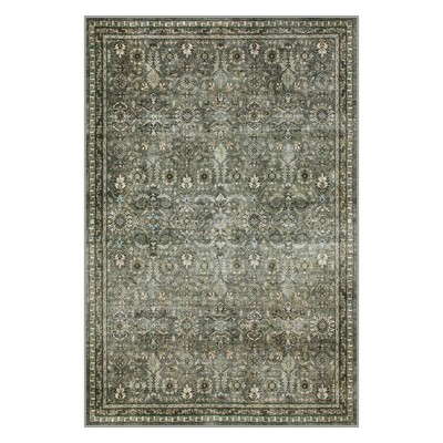 Lahome Vintage Full Coverage Floral Border Short Pile Velvet Rectangular Indoor Area Rug