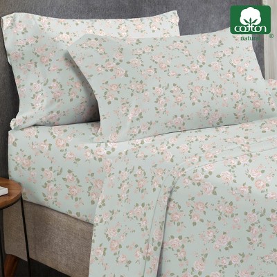Vintage Rose Blue Cotton Full Deep Pocket Sheet Set