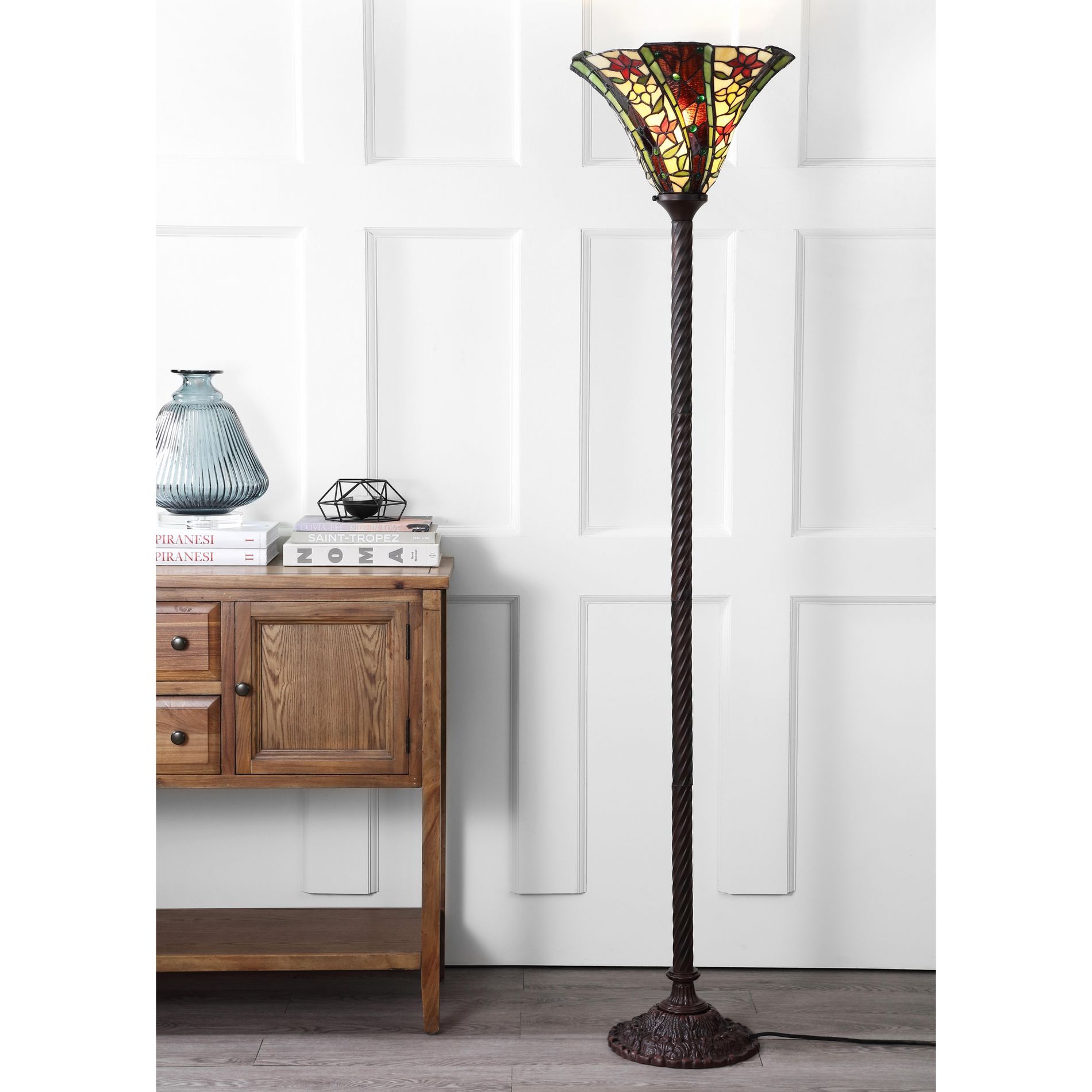 JONATHAN Y Williams Tiffany-Style 71" Torchiere LED Floor Lamp, Bronze