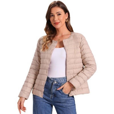 INSPIRE CHIC Women's Lightweight Button Down Packable Long Sleeve Puffer Jacket