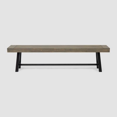 Table Bench, Acacia Wood Picnic Table, Water-proof & Sunproof Dining Bench With Powder Coated Frame
