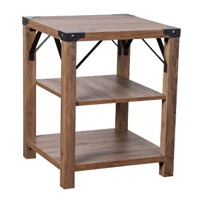 Taylor & Logan Willard Wood 3 Tier Modern Farmhouse End Table Brown: Square Shape, 75 lb Capacity, Wood Frame