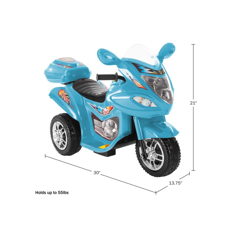 Toy Time Kids Motorcycle - 3-Wheel Electric Ride-On Car with Reverse, Sounds, Headlights - Blue, 2 of 12