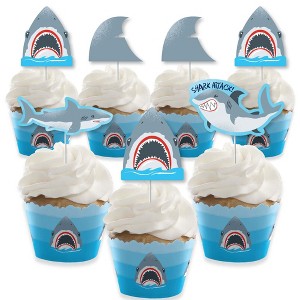 Big Dot of Happiness Shark Zone - Cupcake Decor - Jawsome Party or Birthday Party Cupcake Wrappers and Treat Picks Kit - Set of 24 - 1 of 4