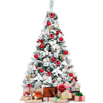 Tangkula Artificial Snow Flocked Christmas Tree, 5FT Hinged Christmas Tree W/ 405 Branch Tips