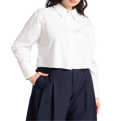 ELOQUII Women's Plus Size Cropped Collared Shirt