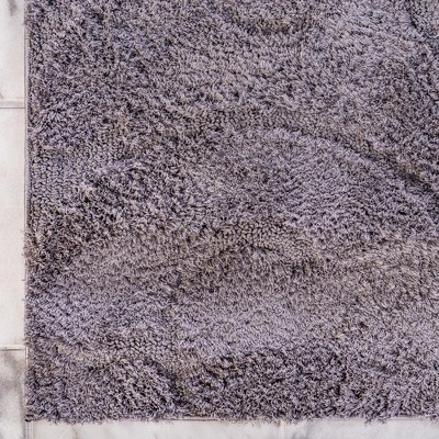 Dark Gray Floral Shag Rectangular Easy Care Rug, 5' x 8'