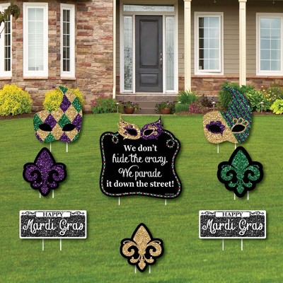 VictoryStore Jumbo Mardi Gras Yard Signs with Stakes, 36 Inch High Jesters,  10 Piece Set, Masquerade Party Lawn Decorations, 20053