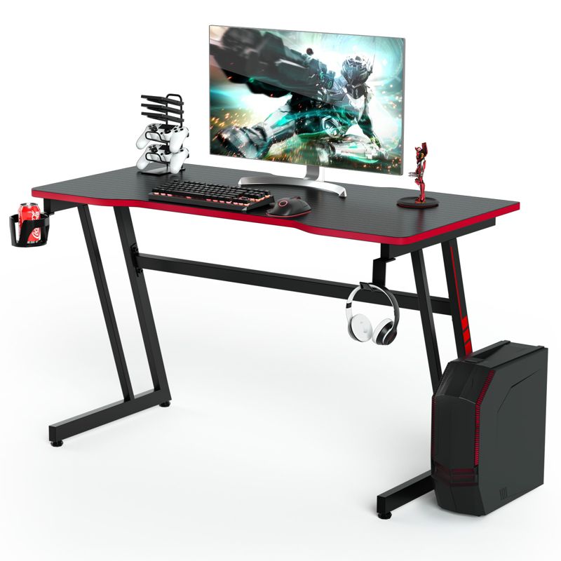Tangkula Z-Shaped Ergonomic Gaming Desk with Headphone Hook Computer&Office Desk Blue/Red, 3 of 11