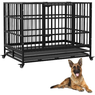 Acekool 42" Heavy-Duty Dog Crate - Double Door & Locking Wheels