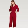 Anna-Kaci Lounge Women's Button Front Pajama Jumpsuit with Contrast Trim and Waist Tie Detail - 2 of 4
