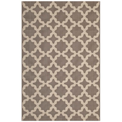 Modway Cerelia Moroccan Trellis 5x8 Indoor and Outdoor Area Rug - Light and Dark Beige,  100% Soft Polypropylene ,  Tight Low Pile Weave