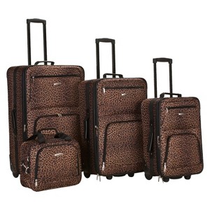 Rockland Safari 4pc Rolling Luggage Set - Leopard, Brown