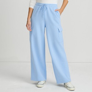 Lands' End Women's Serious Sweats High Rise Wide Leg Cargo Pants - 1 of 4