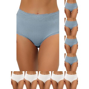 INSPIRE CHIC Women's High Waist Tummy Control Comfortable Lace Trim Ribbed Briefs 10 Packs - 1 of 4