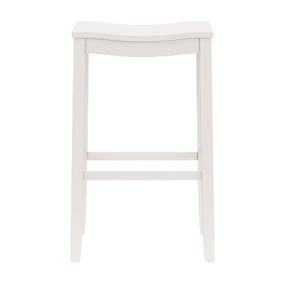 30" White Wood Backless Saddle Bar Stool