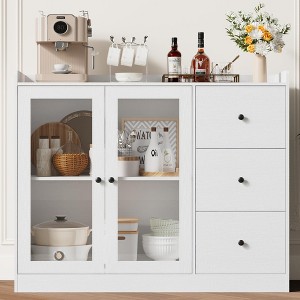 WhizMax Storage Cabinet with Glass Doors and Shelves, 43" Coffee Bar Cabinet with 3 Drawers,Sideboard Buffet Cabinet with Storage, Black and White - 1 of 4