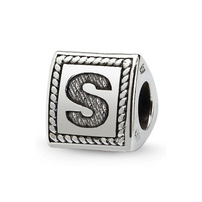 Black Bow Jewelry Triangle Block, Letter S Sterling Silver Bead Charm