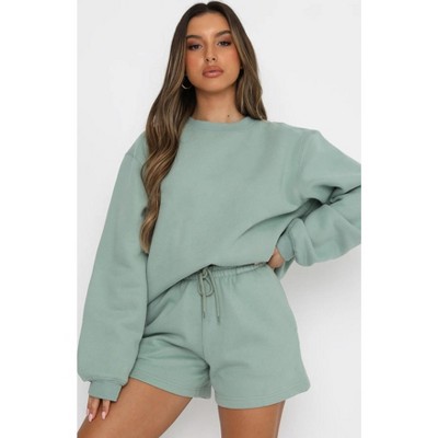 Mocamel Solid loose versatile casual round-neck sweatshirt and shorts set