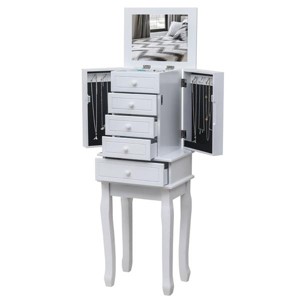 Standing Jewelry Armoire Cabinet with Mirror, 5 Drawers, Top Organizer and Side Doors with Necklace Hooks - 1 of 4