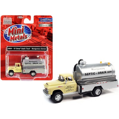 1957 Chevrolet Septic Tanker Truck "Montgomery Septic - Drain Service" Sand Beige & Silver 1/87 HO Model by Classic Metal Works