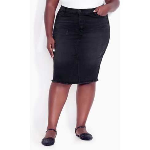 Women's Plus Size Denim Stretch Skirt - Black | Avenue : Target