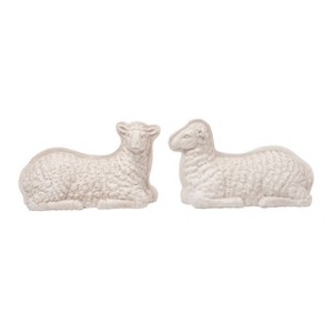 Transpac Rustic Whitewash Lamb Decor Set of 2 Resin Figurines Charming Indoor Tabletop Decoration Gift for Home Accents - 1 of 3