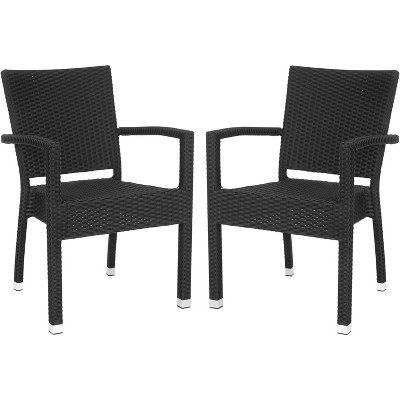Sleek Black Wicker and Aluminum Outdoor Arm Chair, Set of 2