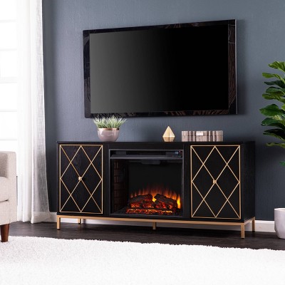 Nessnal Smart Electric Fireplace With Media Storage Black/gold - Aiden Lane  : Target